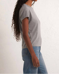 Z Supply Modern Tri Blend Crew Neck Tee in classic heather grey - women's t-shirt - detail view
