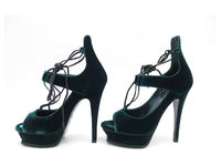 SAINT LAURENT Women's Velluto Master Platform Heeled Sandals in emerald - women's sandal - detail view