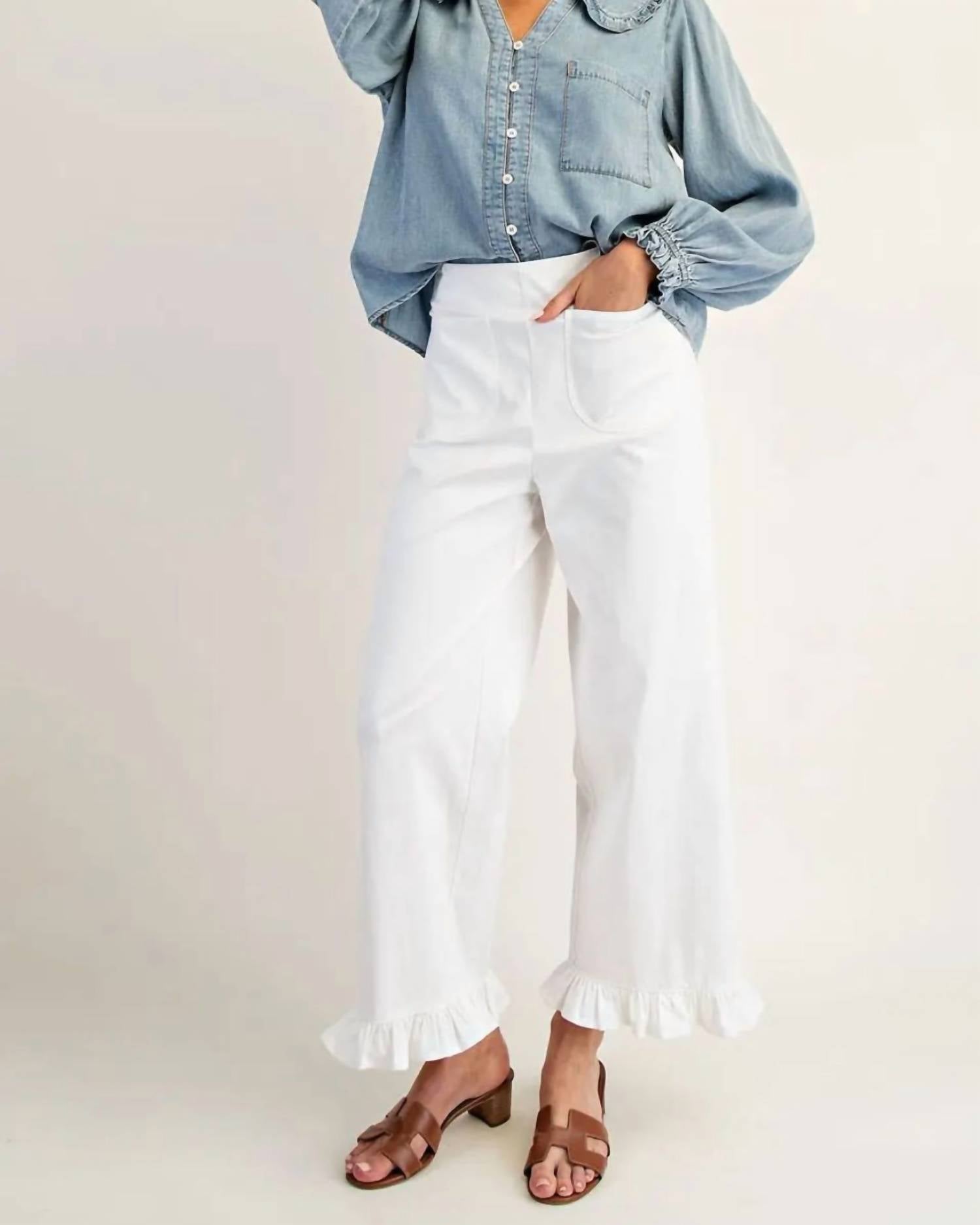 Ee:Some - The Willow Straight Leg Ruffled Hem Pants