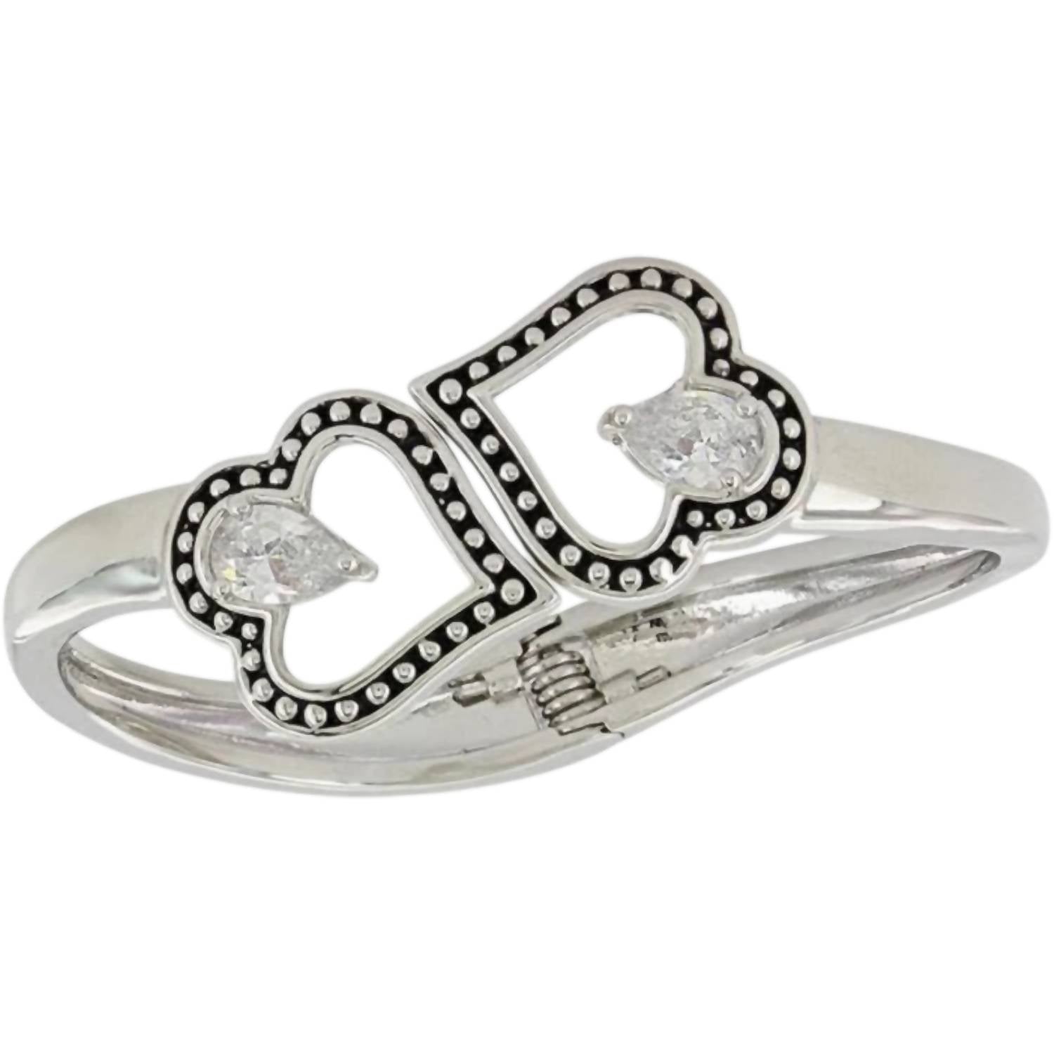 Montana Silversmiths - Women's Rhodium Plated Hinged Heart Cz Bracelet