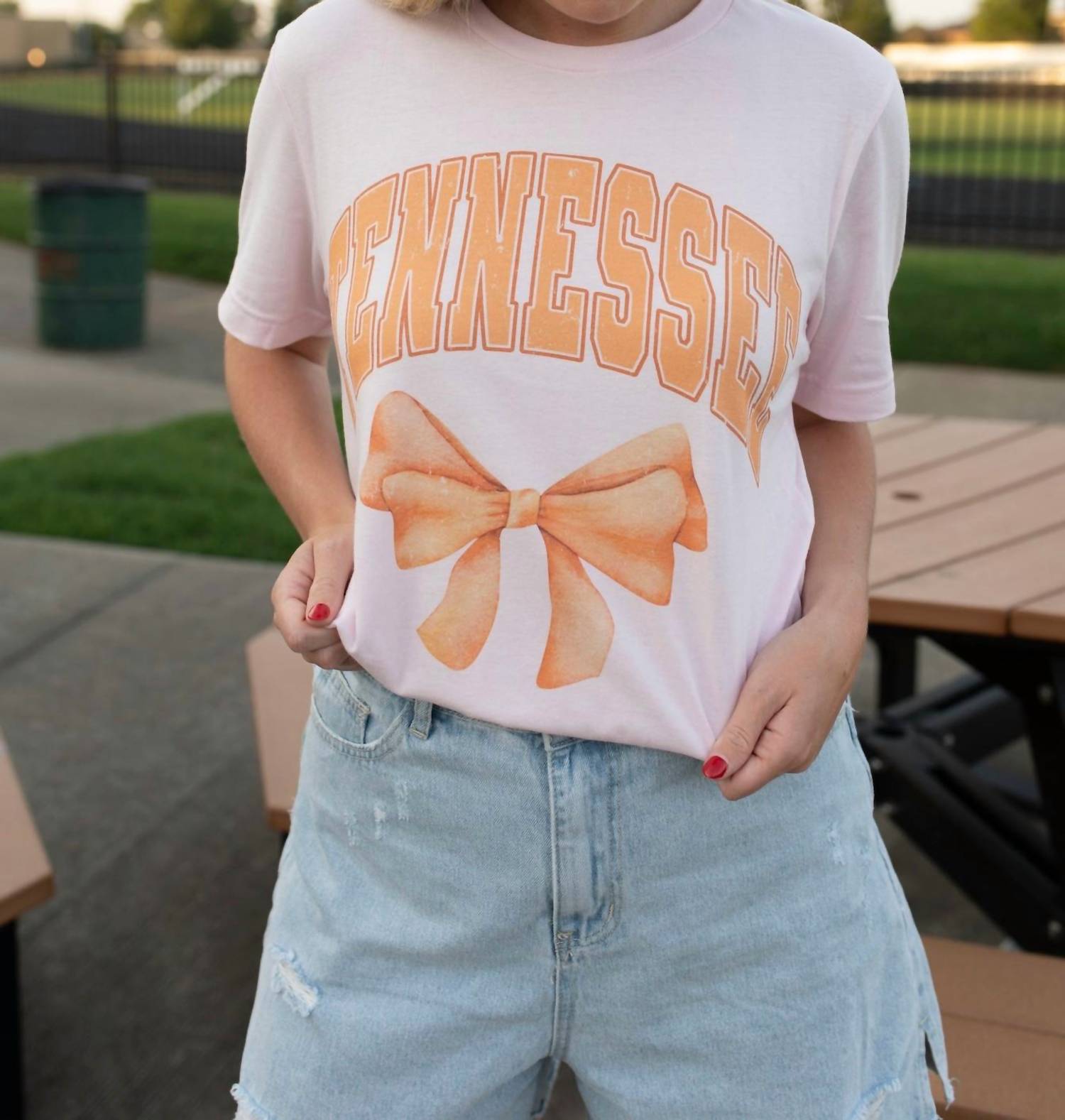 Canvas Apparel Tennessee Spirit Bow Short Sleeve Tee in pink - women's t-shirt