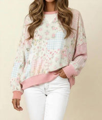 Haptics - Triangle Oversized Long Sleeve Patchwork Top