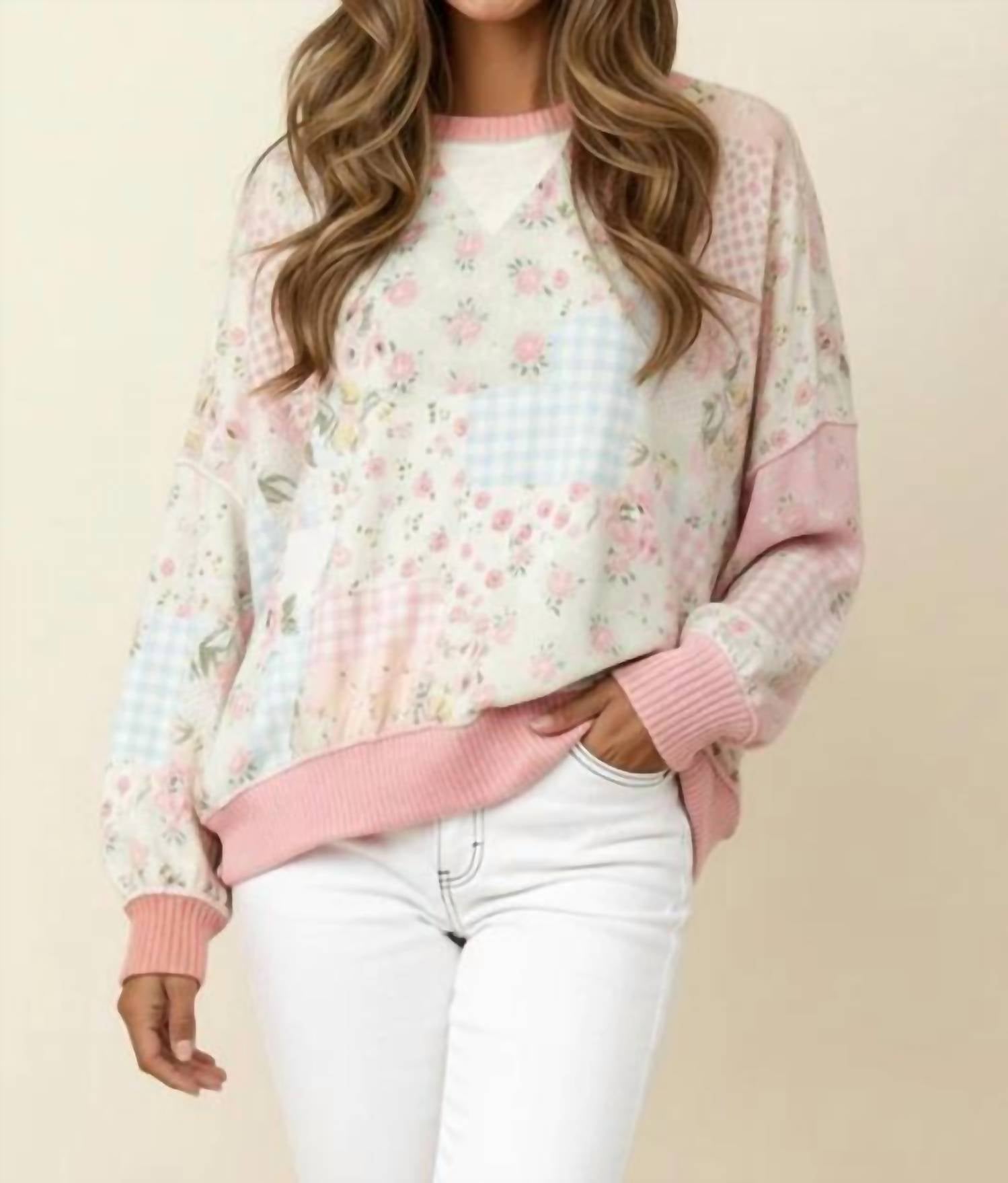 Haptics - Triangle Oversized Long Sleeve Patchwork Top