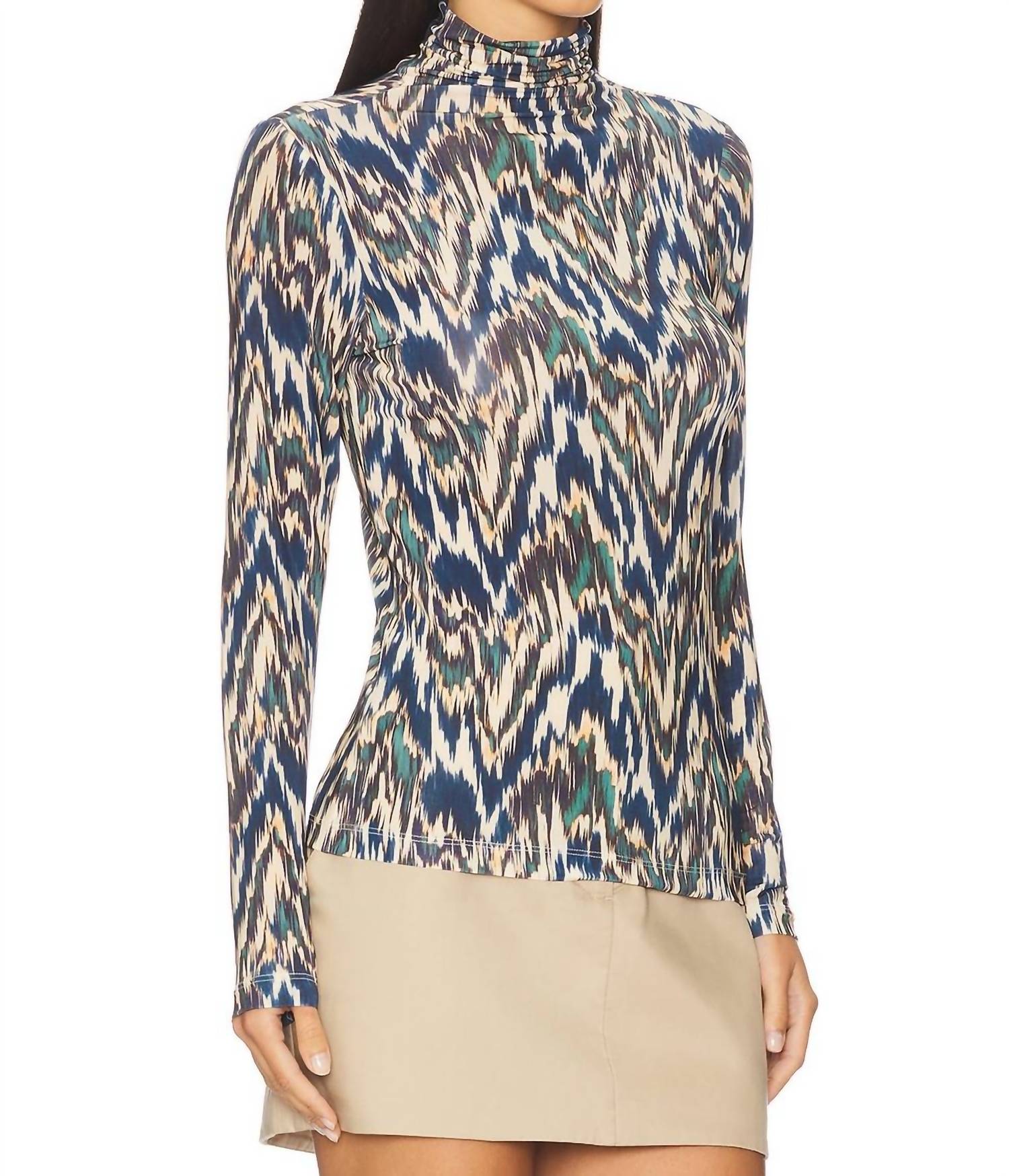 Ulla Johnson Aurelia Long Sleeve Turtleneck Top in riverslate - women's blouse - detail view