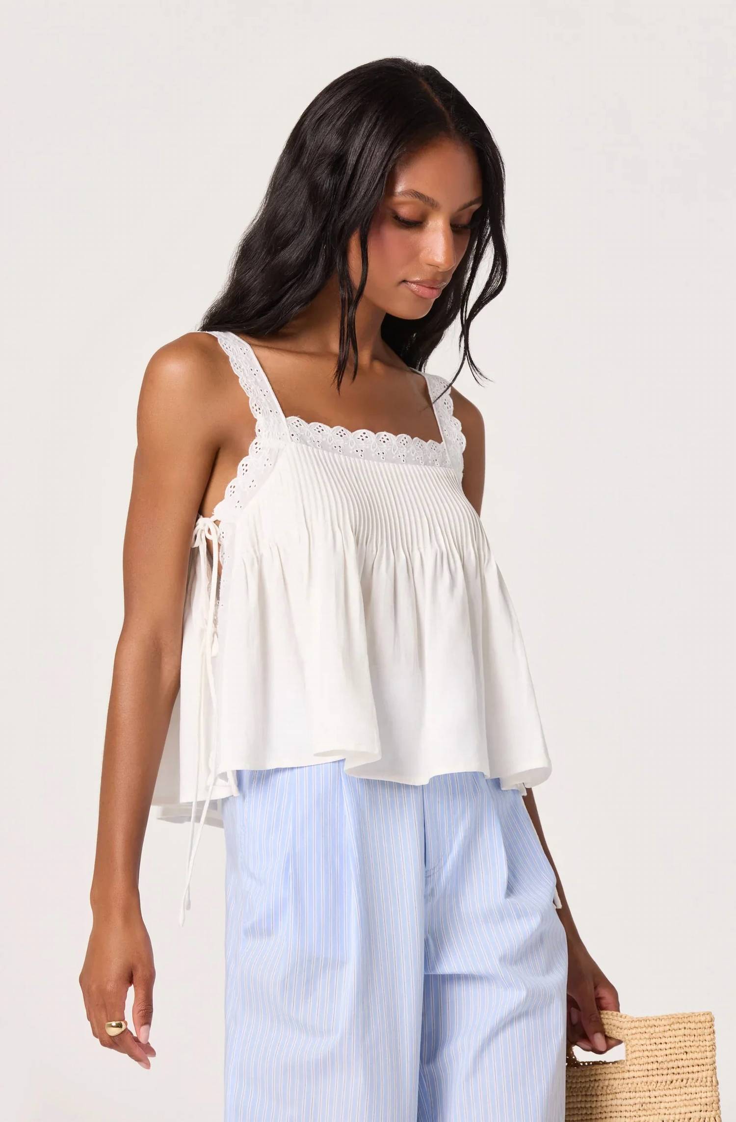Astr - Lori Eyelet Babydoll Top