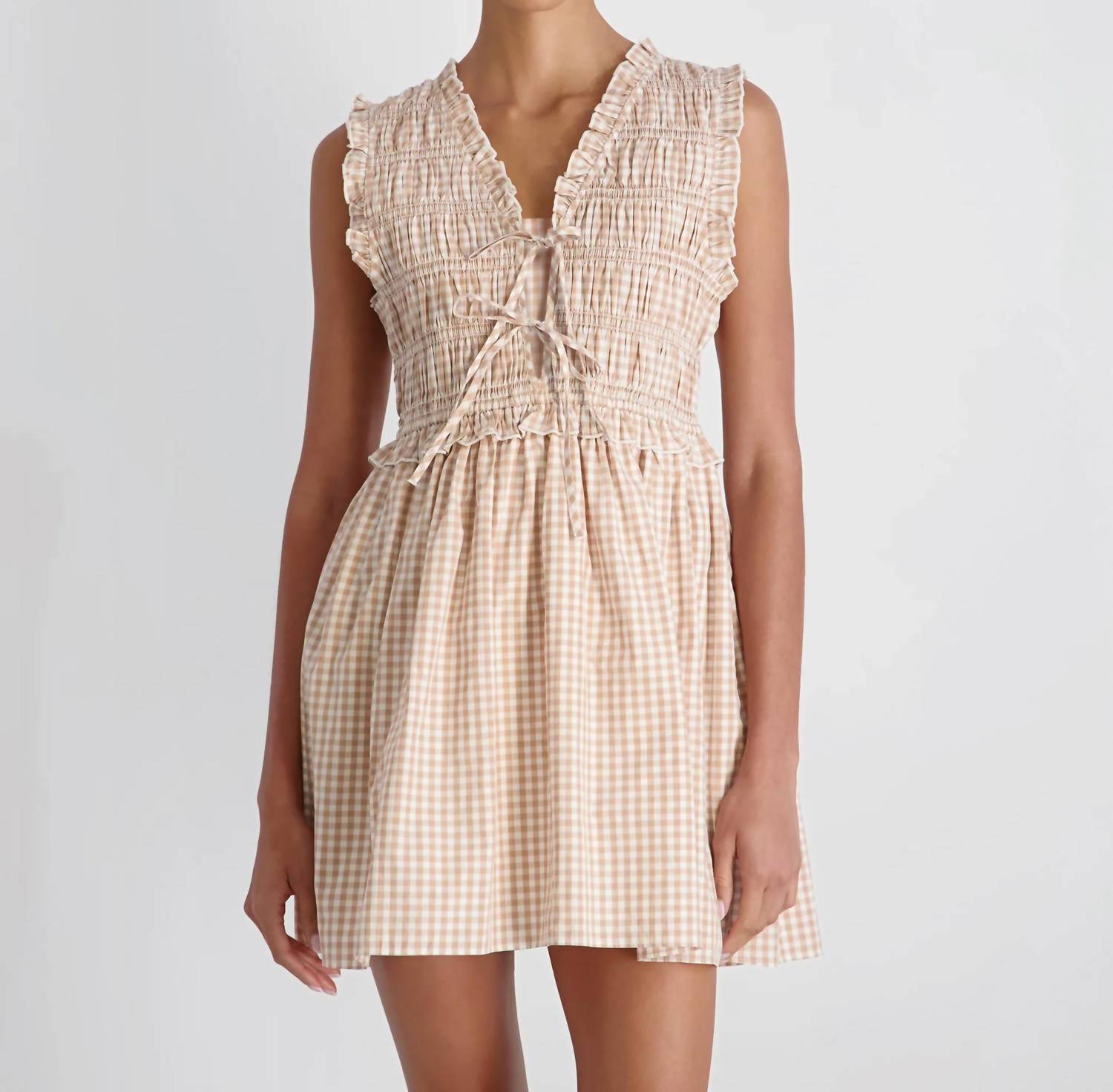French Connection - Rhodes Poplin Gingham Smocked Dress