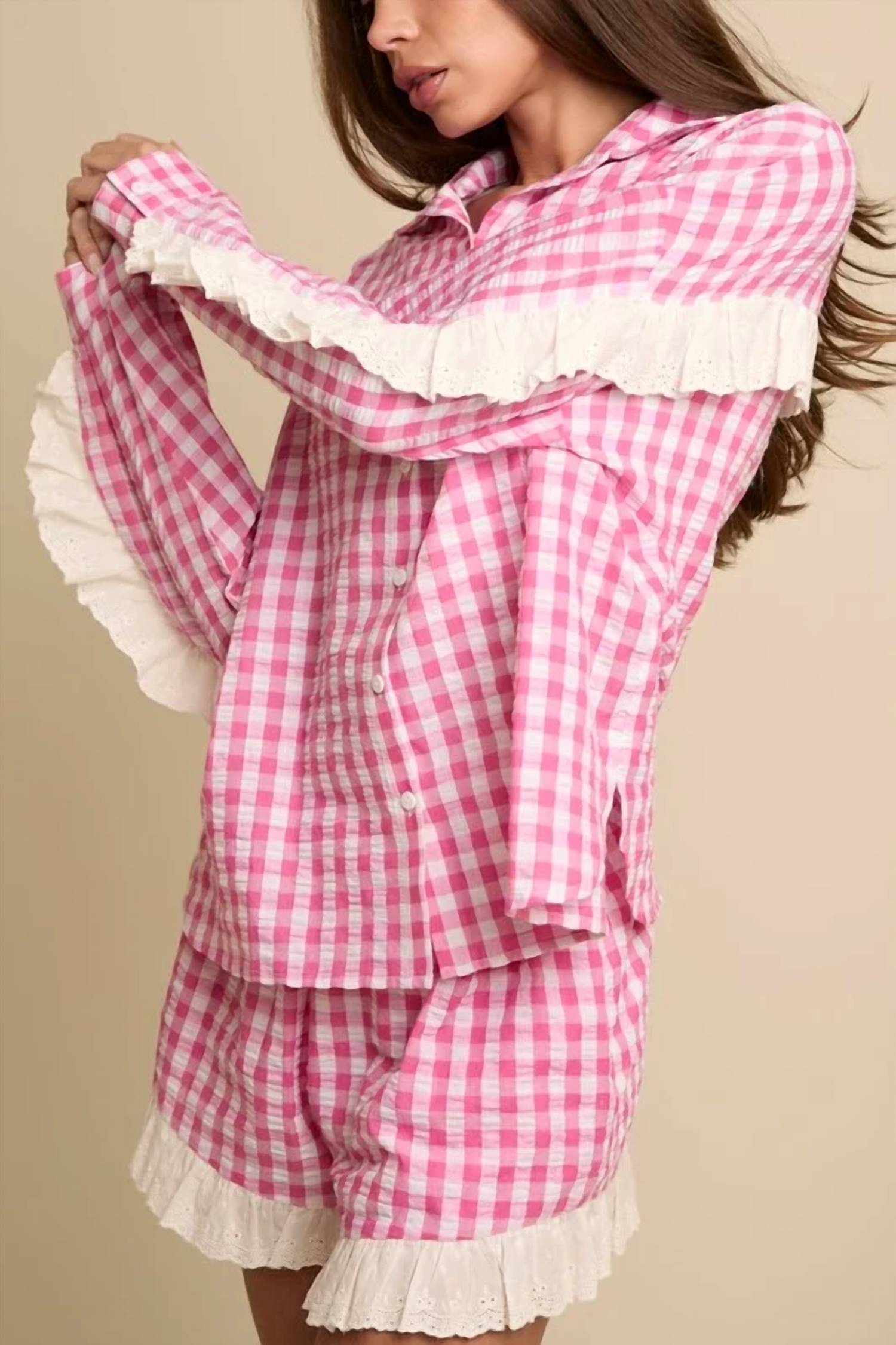 Fantastic Fawn - Stay The Night Gingham Set Top