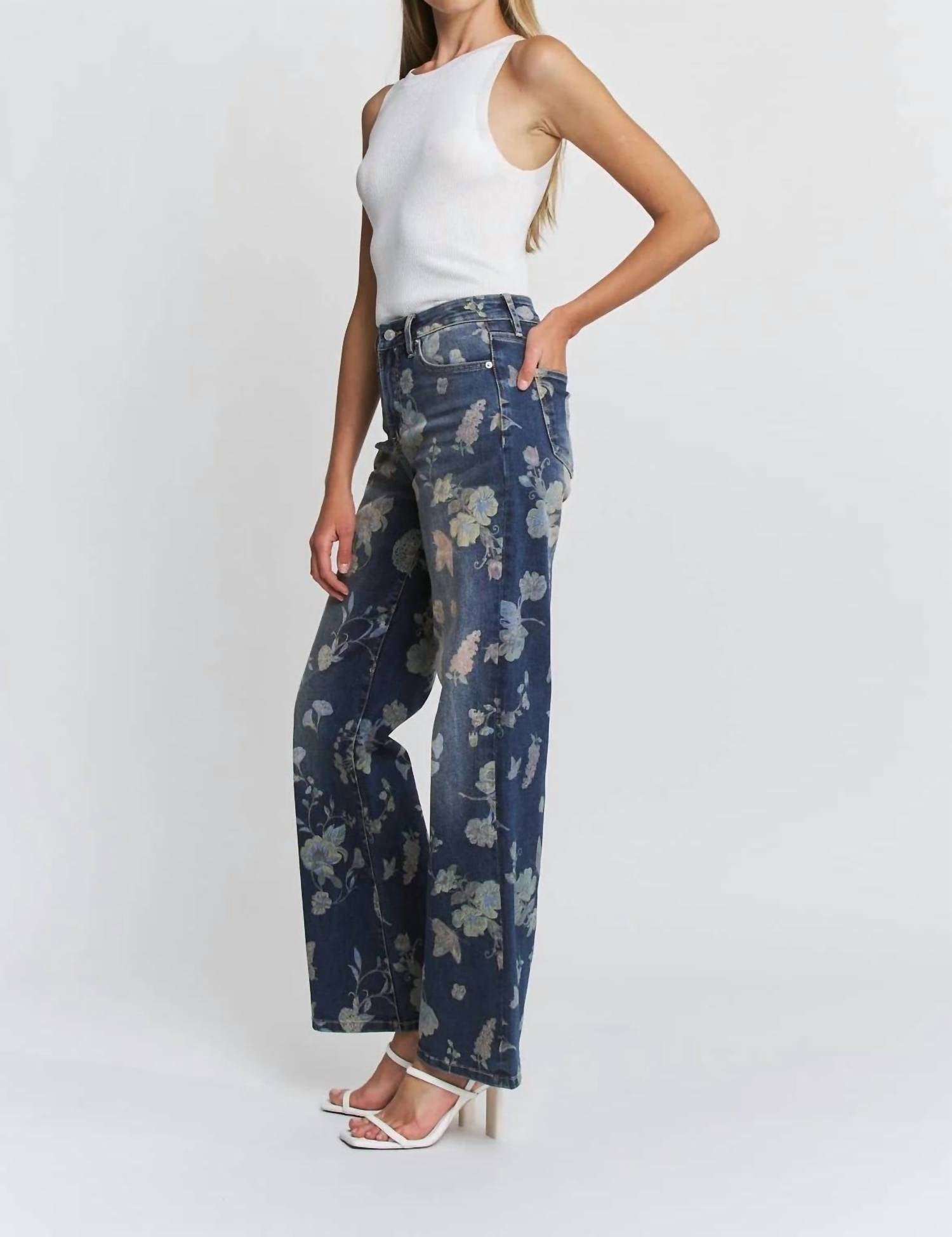 Mica Denim - Midnight Bloom Wide Leg Jeans