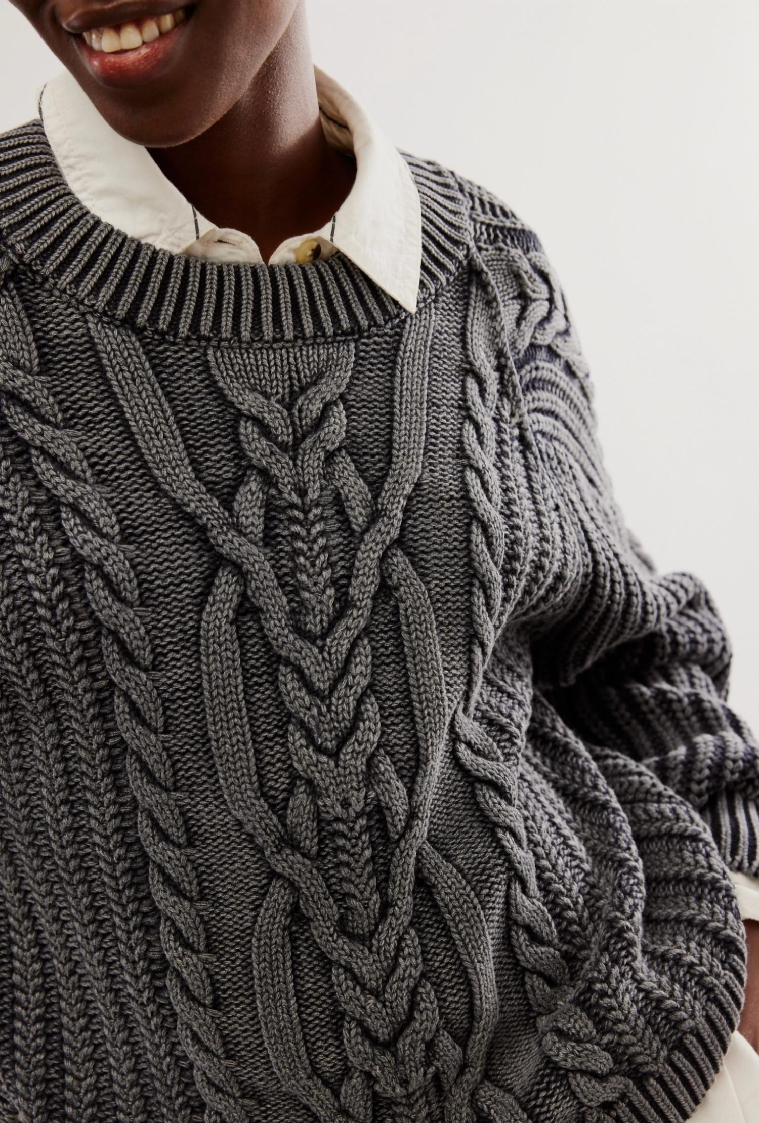 Free People Parker Cable Knit Sweater in grey - women's sweater - view 4