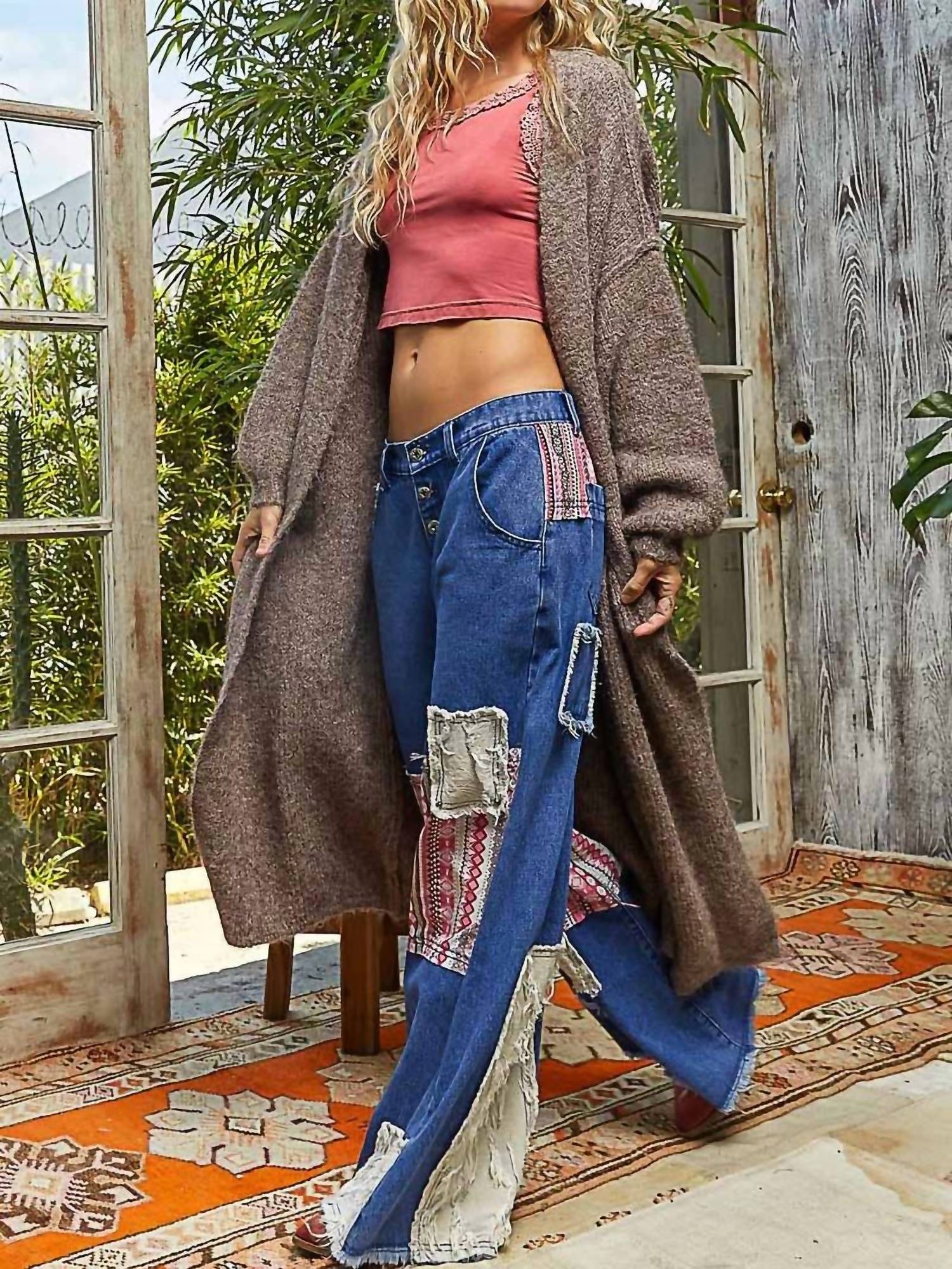 Pol - Oversized Rolling Edge Detail Open Front Cardigan Sweater