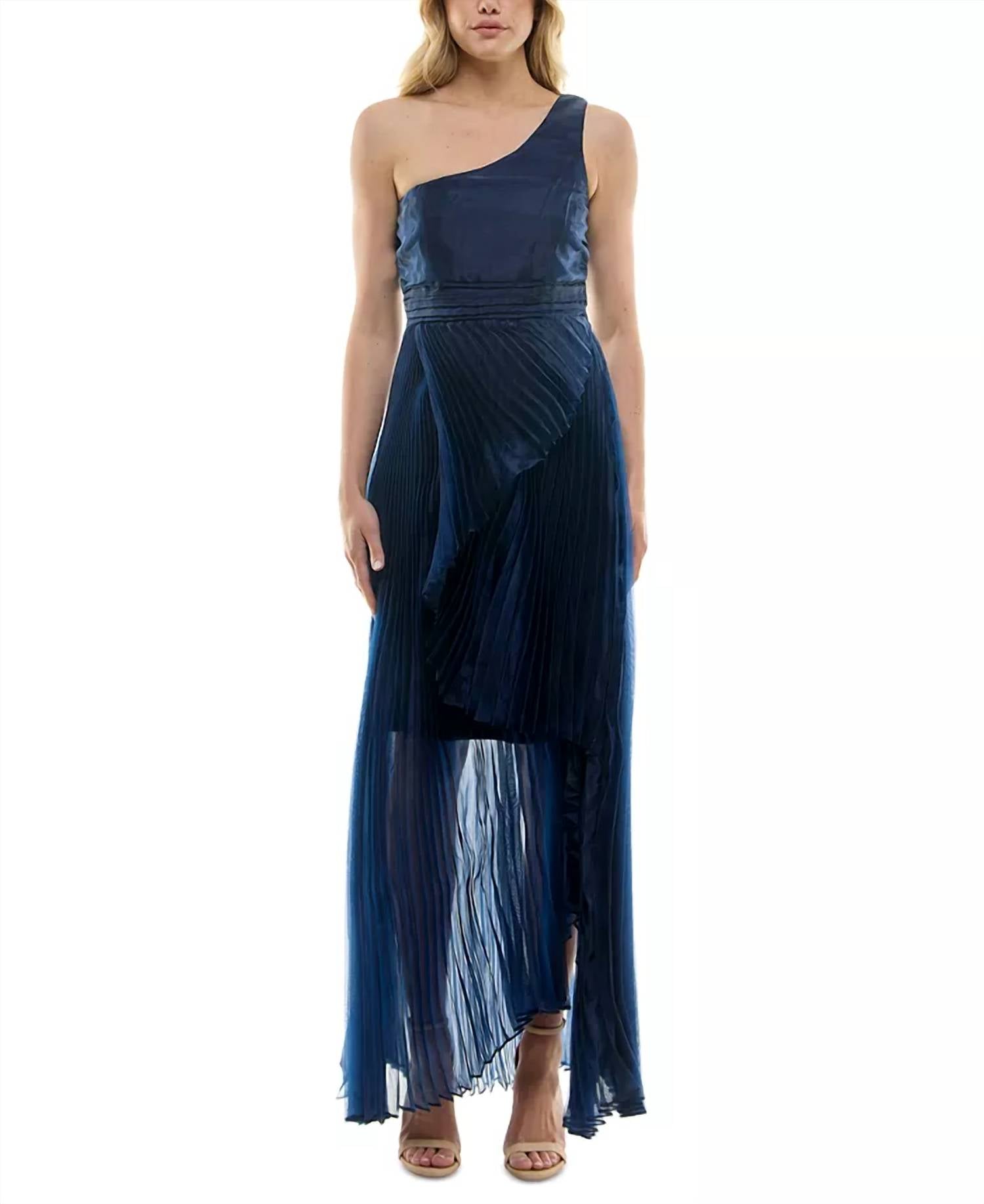 Taylor - Asymmetric One Shoulder Pleated Organza Gown