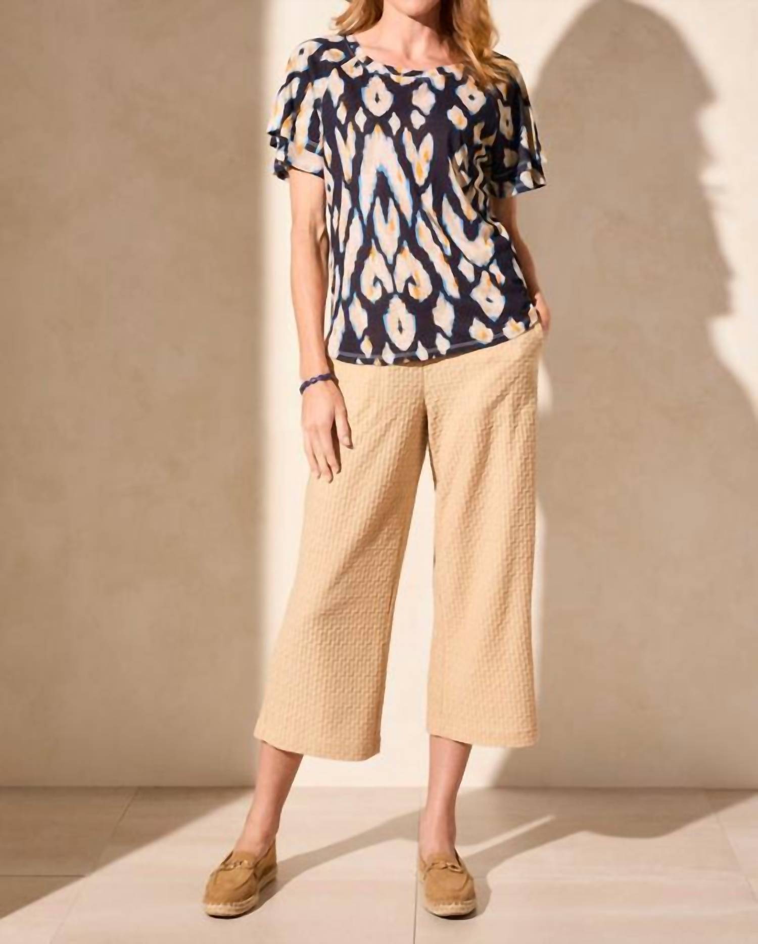 Tribal - Linen-blend Ruffle-sleeve Crew Neck Top