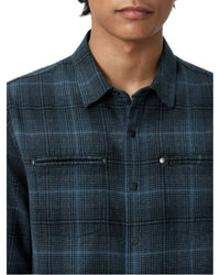 John Varvatos Dario Brushed Plaid Shirt in titanium blue - men's shirt - detail view