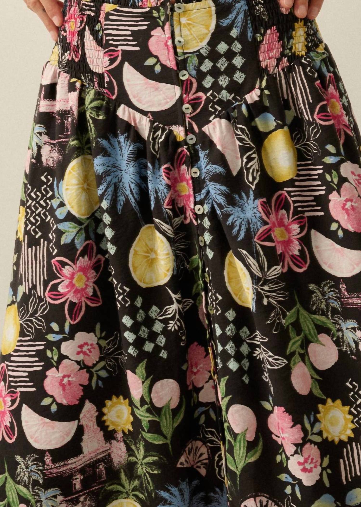 PROMESA Fruit And Floral-print Button-front Maxi Skirt in black - women's skirt - alternate view