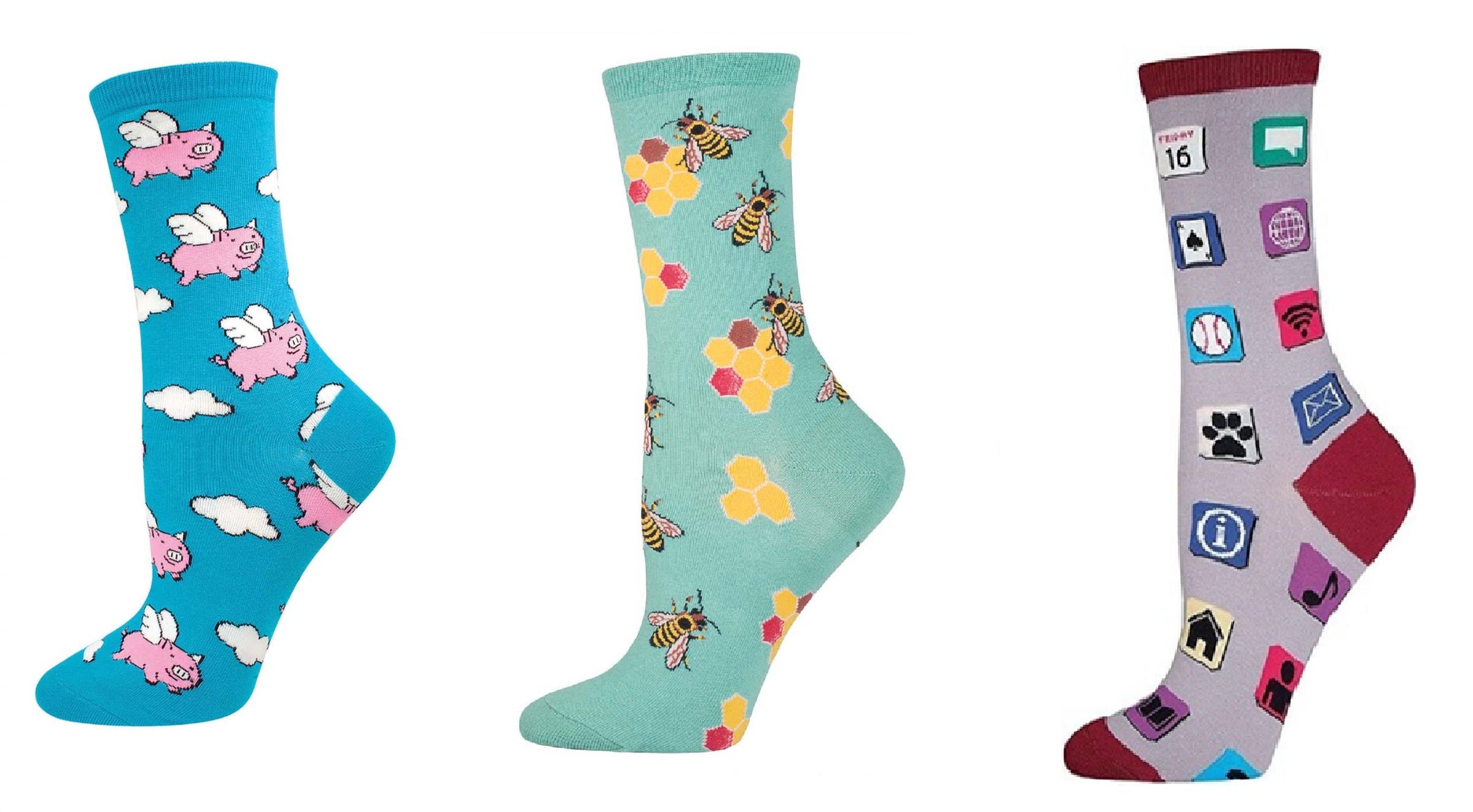SOCKSMITH Women's When Pigs Fly & Busy Bees & Apps Socks - Set Of 3 Pair in multi - women's accessory