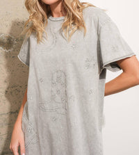 Blue B Garment Washed Crew Neck Embroidered T Shirt Dress in grey - women's dress - view 5