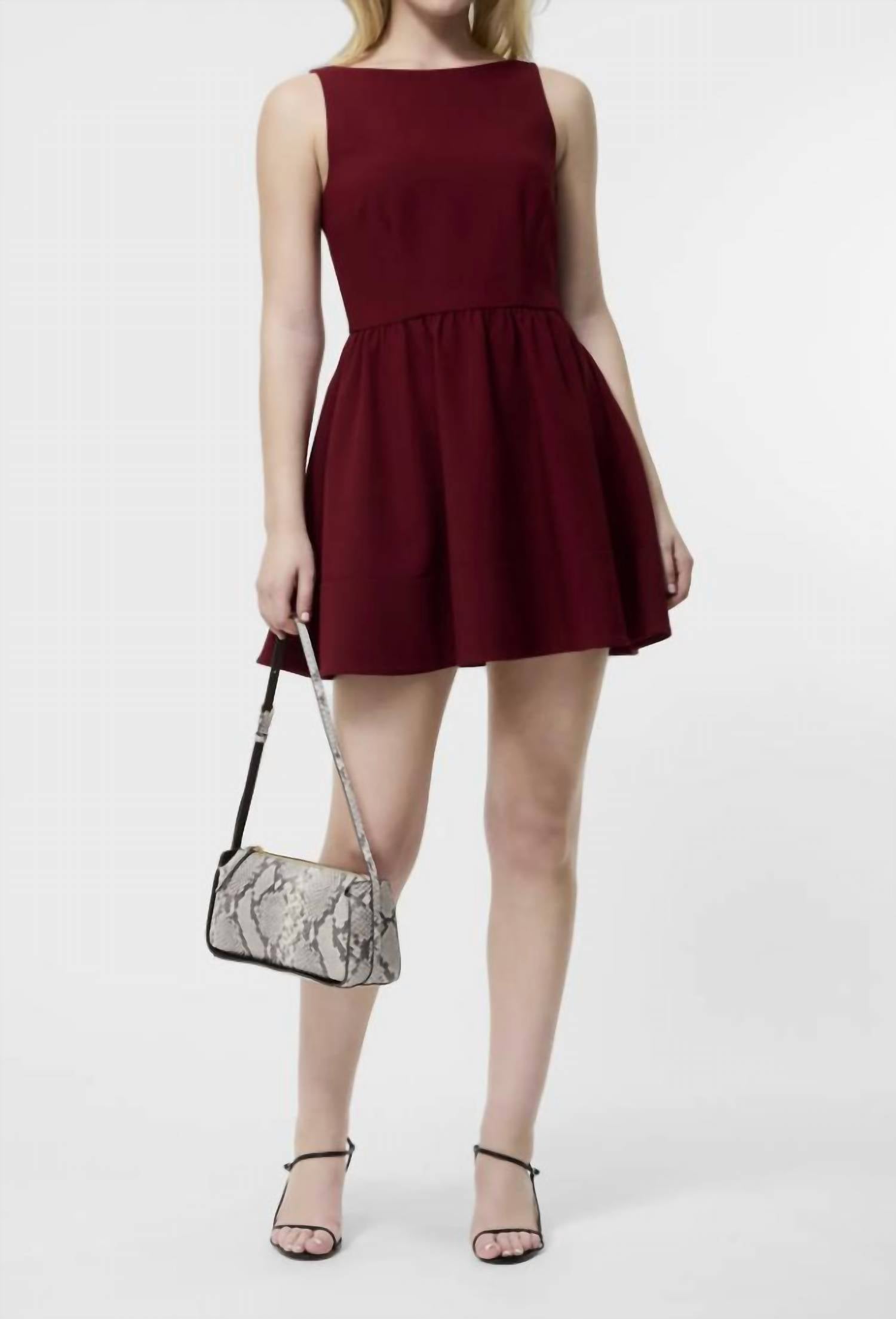 FRENCH CONNECTION Azra Twill Low Back Mini Dress in cabernet - women's dress - detail view