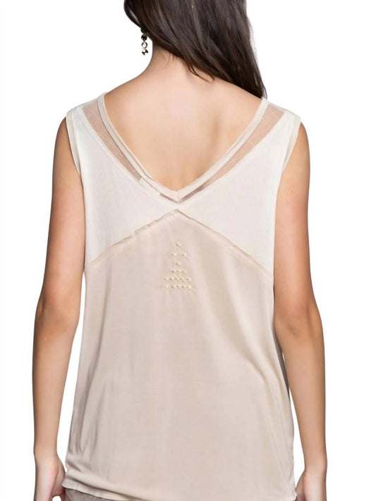 Lalavon - Lannie Sheer Lace Trim Sleeveless Top