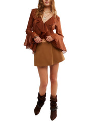 Free People Paradise Found Suede Skort in brown 1 - women's shorts - detail view