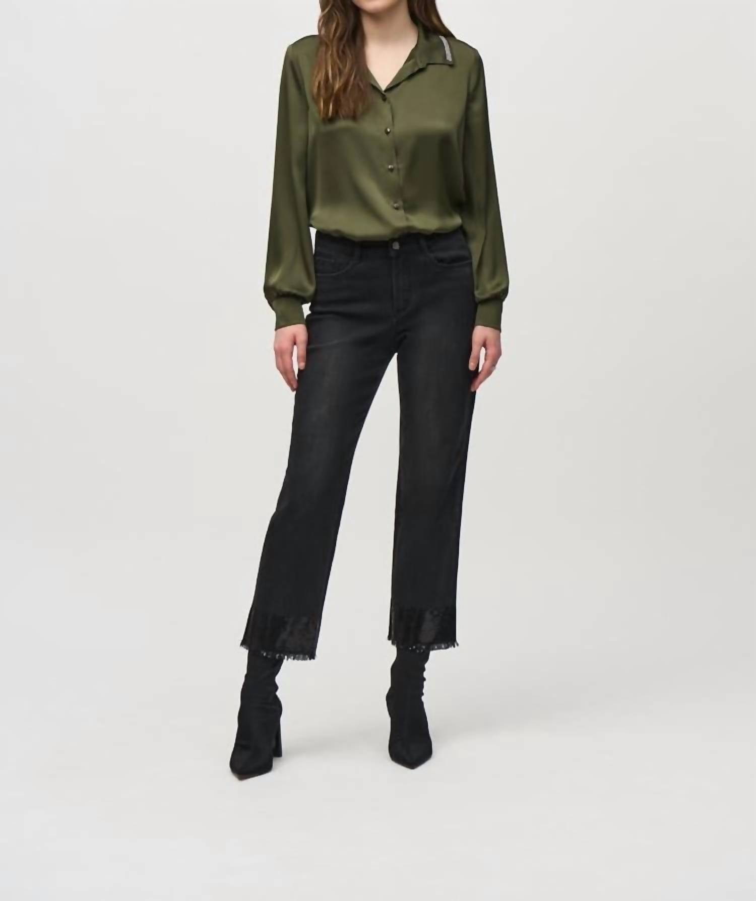 Joseph Ribkoff - Straight Crop Denim Pants with Sequin Trim