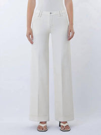 FLYING MONKEY Mid Rise Trouser Pressed Cuffed Wide Leg Jeans in ecru - women's jeans