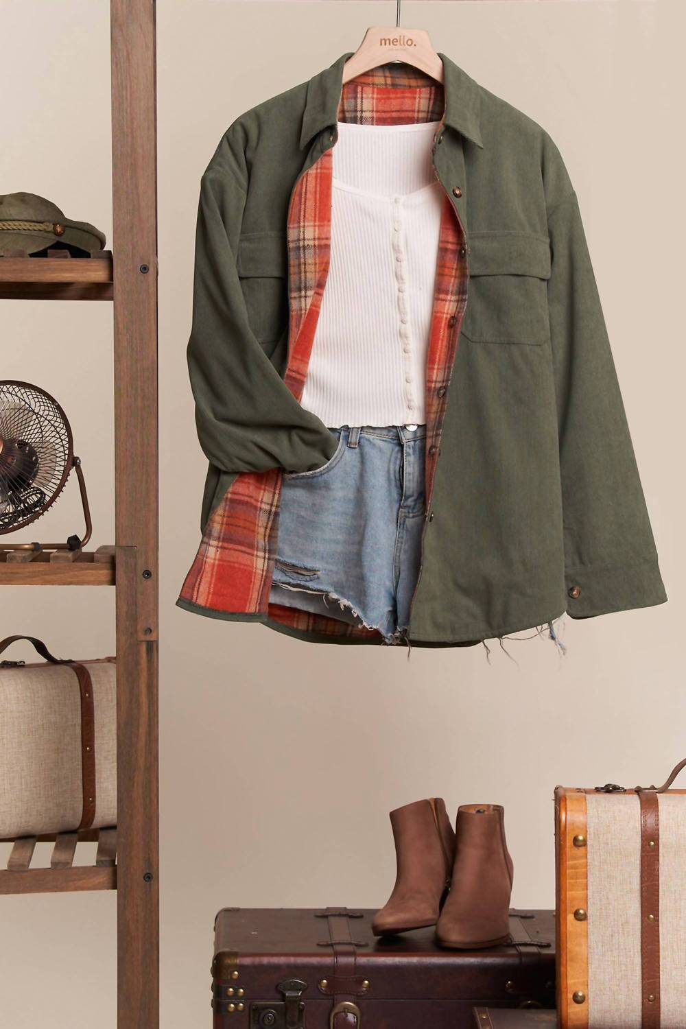 Mello - Women's Reversible Corduroy And Plaid Button Down Shirt