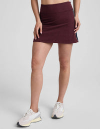 BEYOND YOGA Spacedye Ready Skirt in midnight burgundy nocturnal navy - women's skirt - detail view