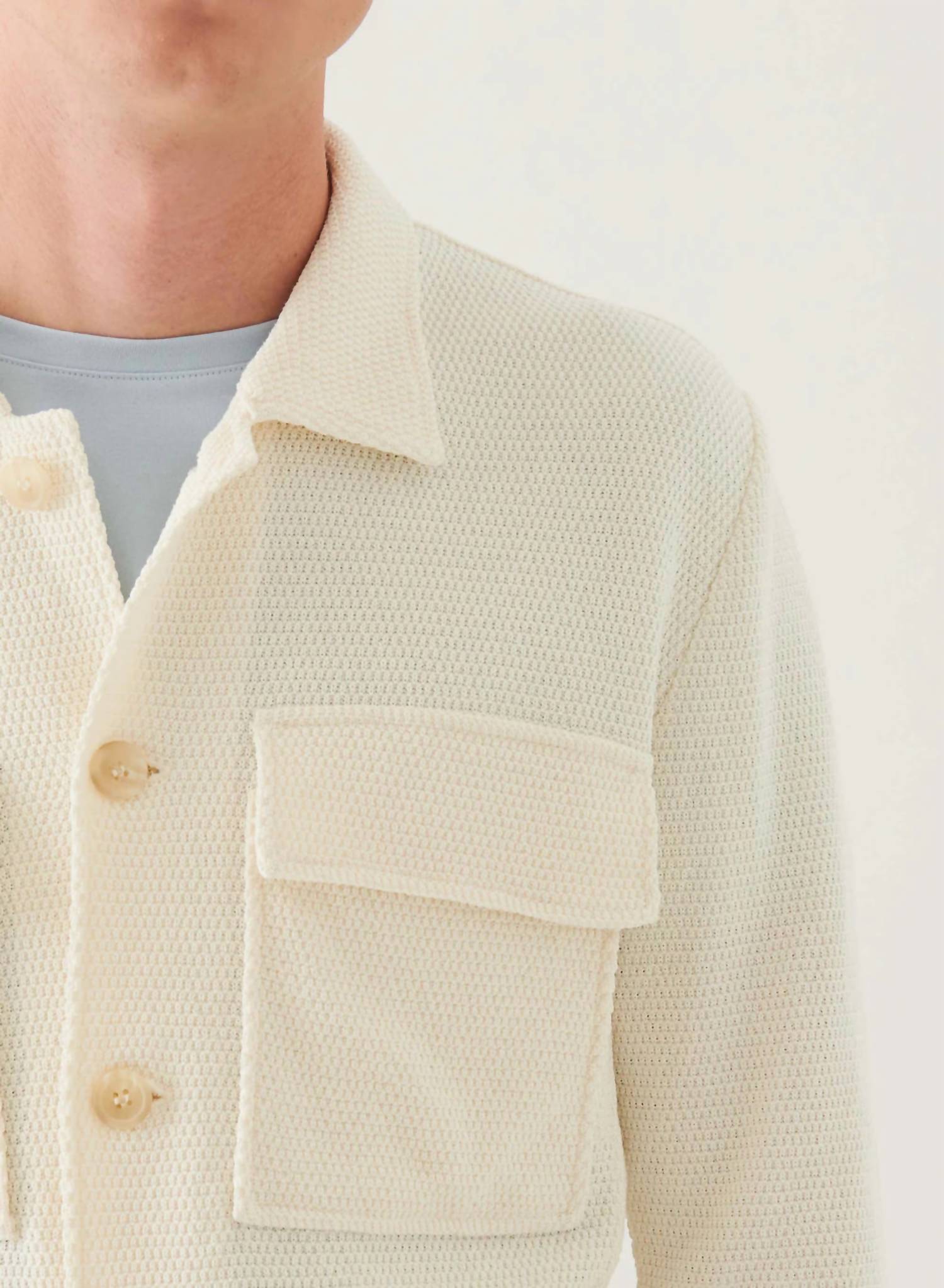 Patrick Assaraf Button Front Patch Pocket Knit Jacket in off white - men's jacket - alternate view