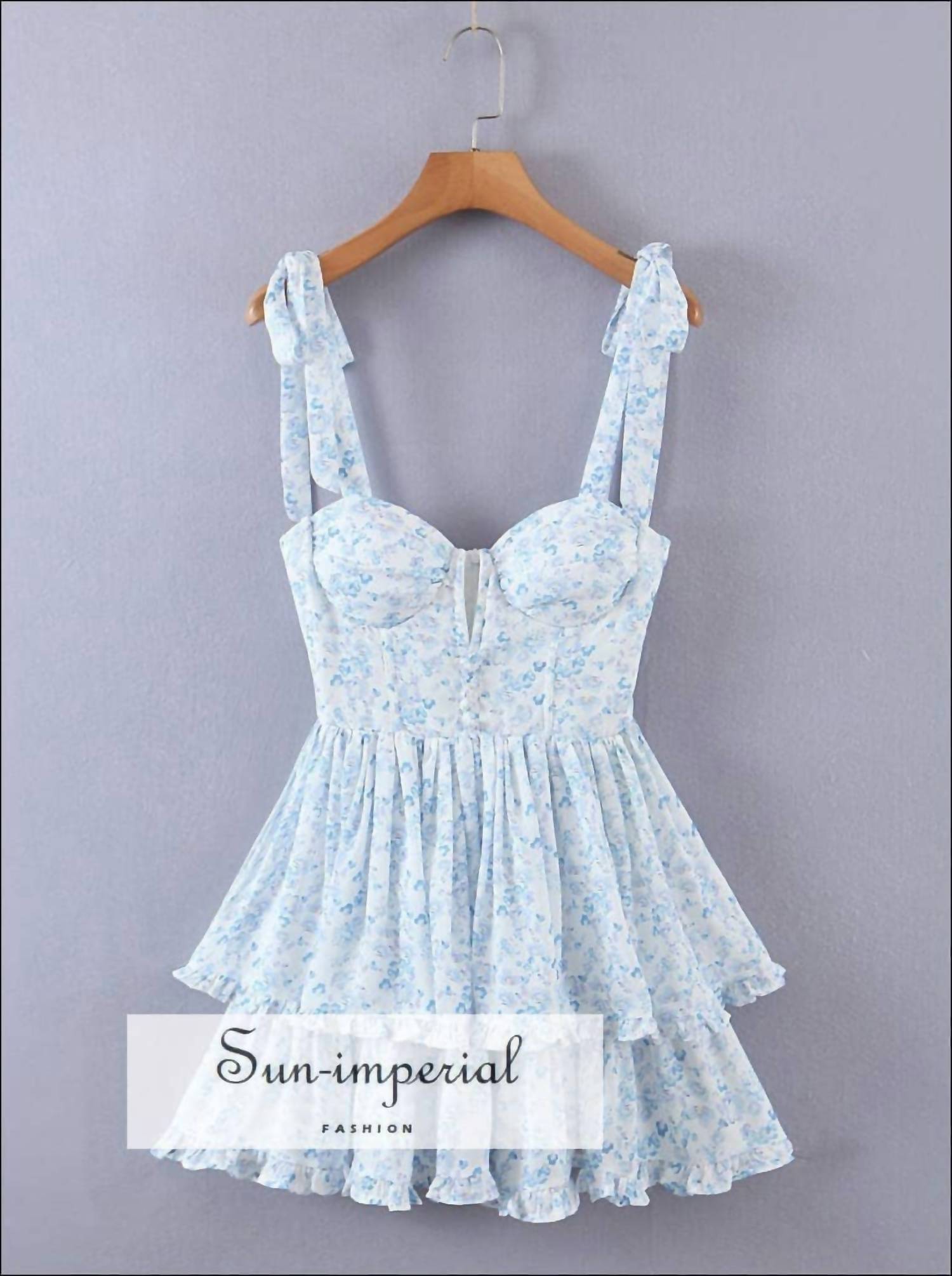Sun Imperial - Women's Tie Cami Strap Spliced Neck Corset Mini Dress