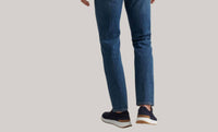 PETER MILLAR Vintage Five-Pocket Jean - 32" in true blue washed - men's jeans - detail view
