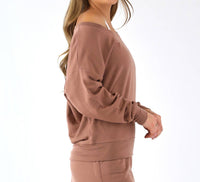 glyder Off Shoulder Long Sleeve Top in mocha - women's top - alternate view