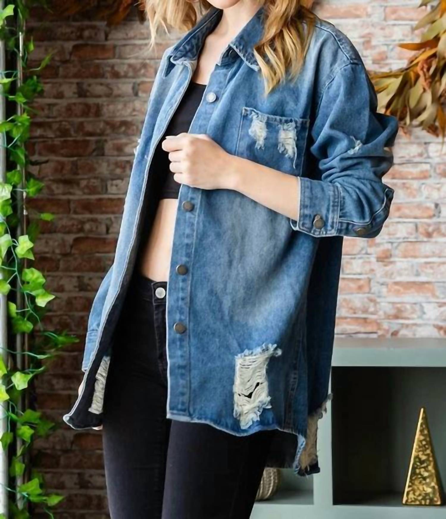 Vervet By Flying Monkey - Distressed Denim Shaket