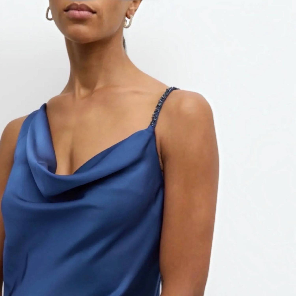 Sachin & Babi - Lucy Satin Cowl Neck Beaded Strap Gown