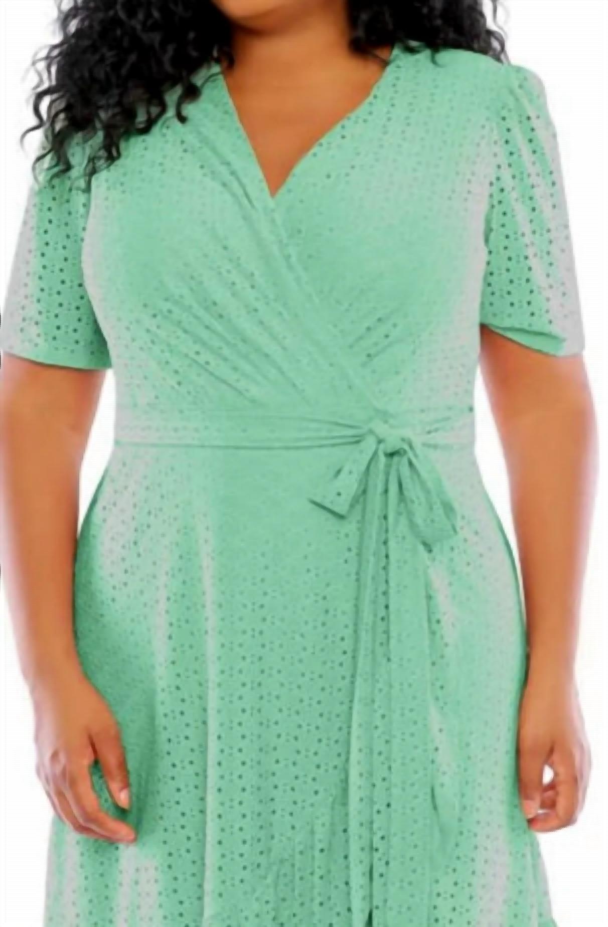 London Times - Short Sleeve Faux Wrap Midi Dress