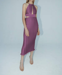 Aiifos Valerie Halter Neck Pleated Dress in mauve - women's dress