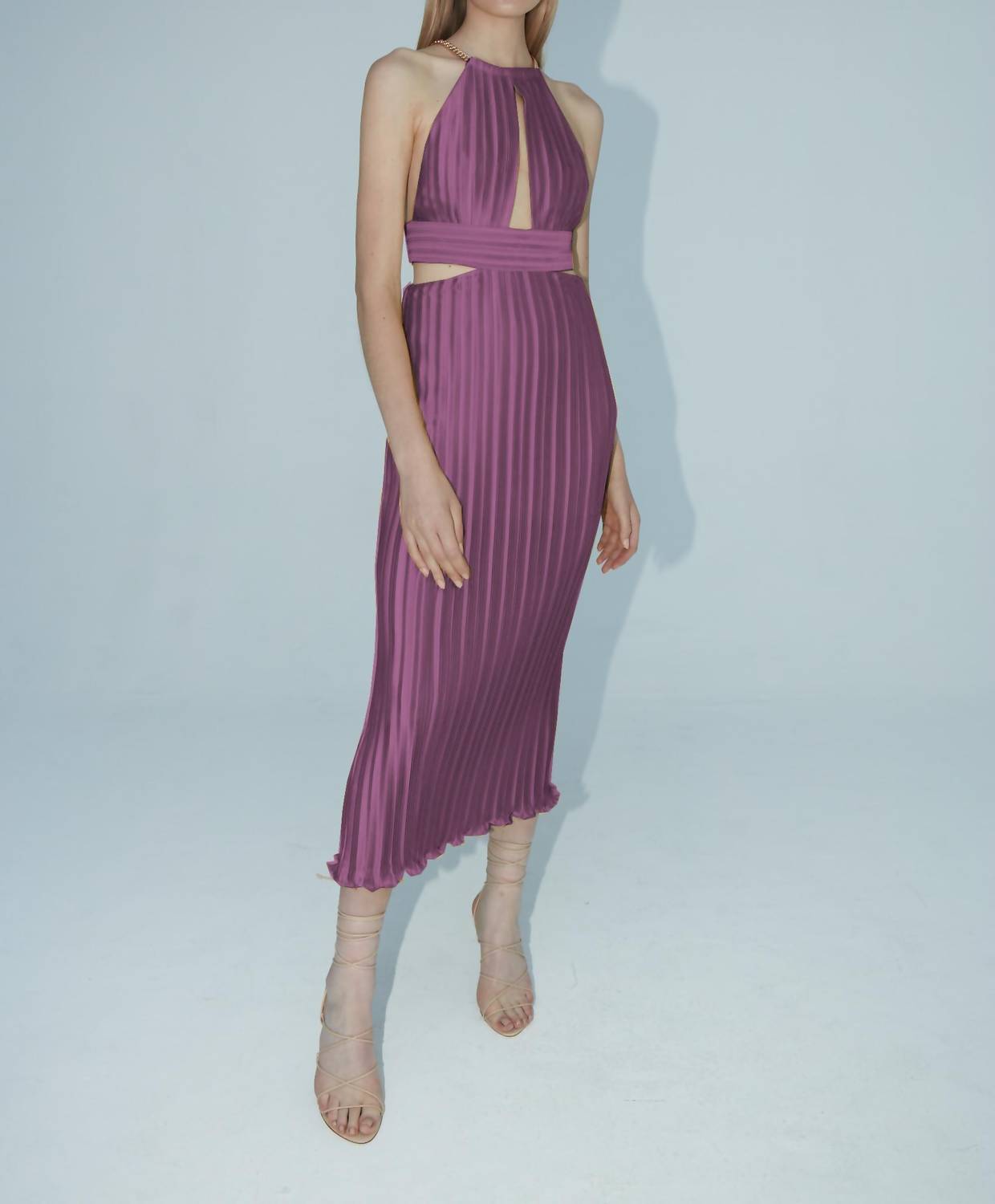 Aiifos Valerie Halter Neck Pleated Dress in mauve - women's dress