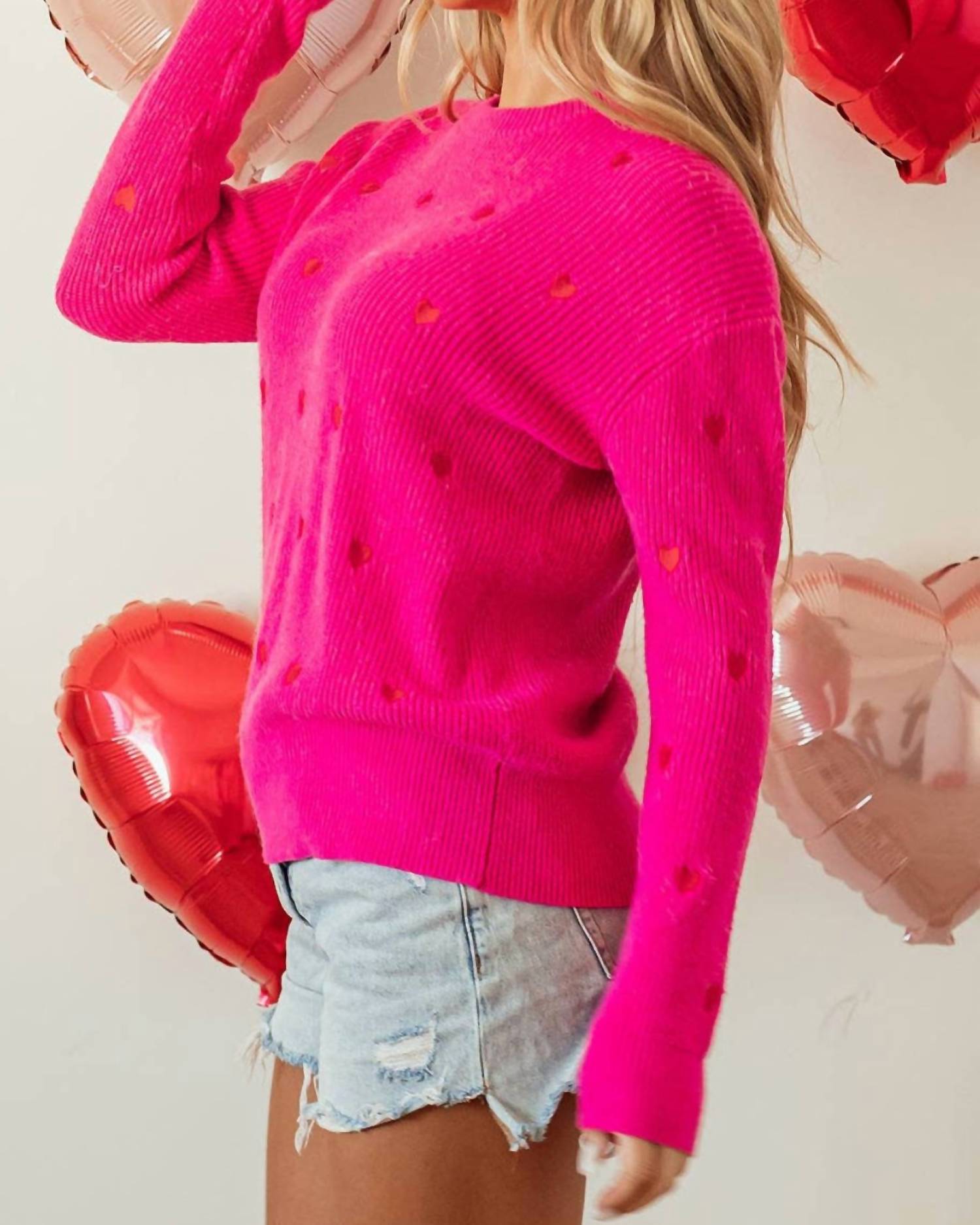 Pretty Bash - Valentine Heart Drop Shoulder Crewneck Sweater