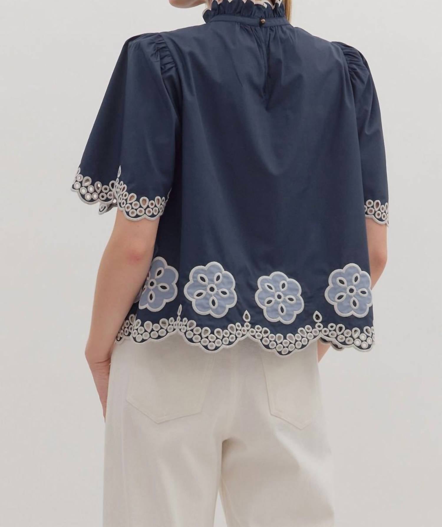 Entro - Flutter Embroidered High Neck Top