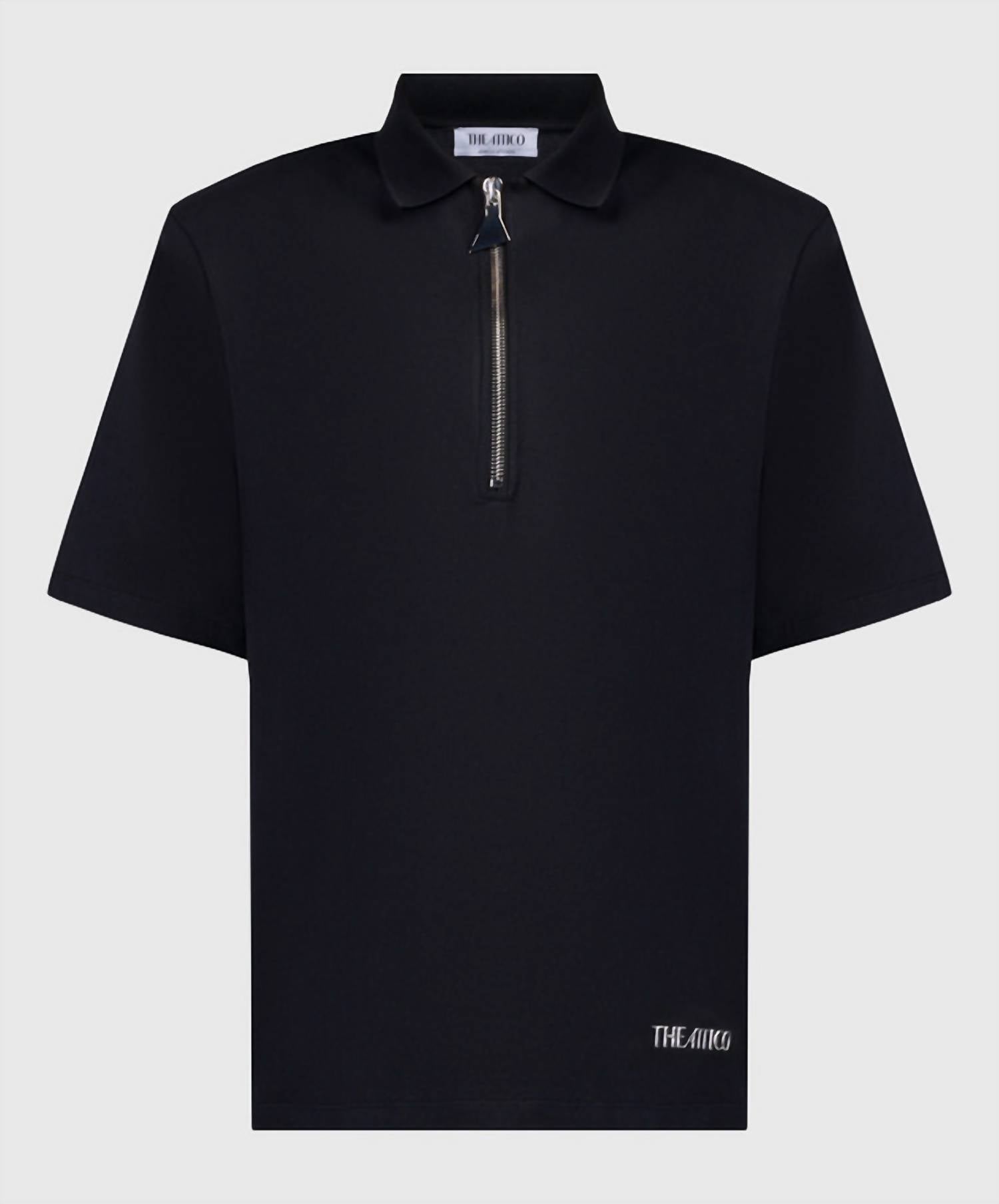 THE ATTICO Pre-loved Polo Shirt With Front Zip With Logo And Shoulder Pads in black - women's t-shirt - view 5