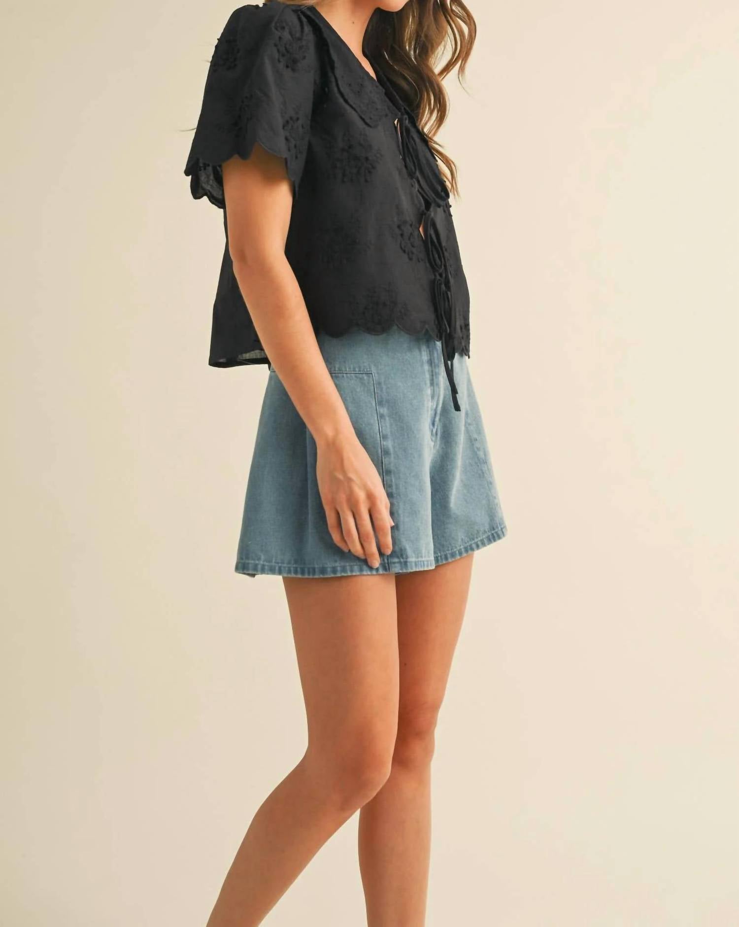 &Merci - Tie Front Collard Lace Top