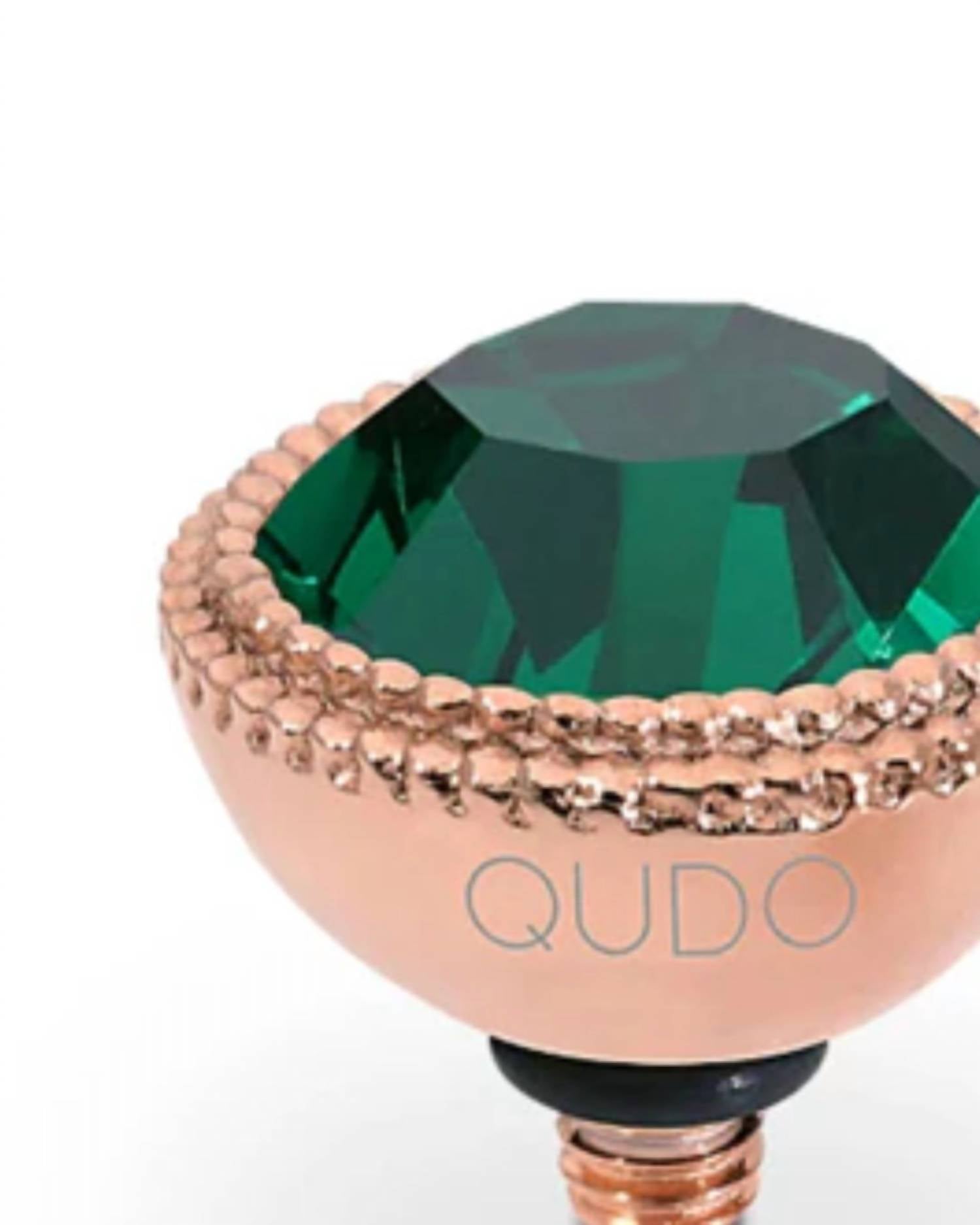 Qudo Women's Fabero Round Emerald 11mm Topper in green rosegold - women's jewelry - detail view
