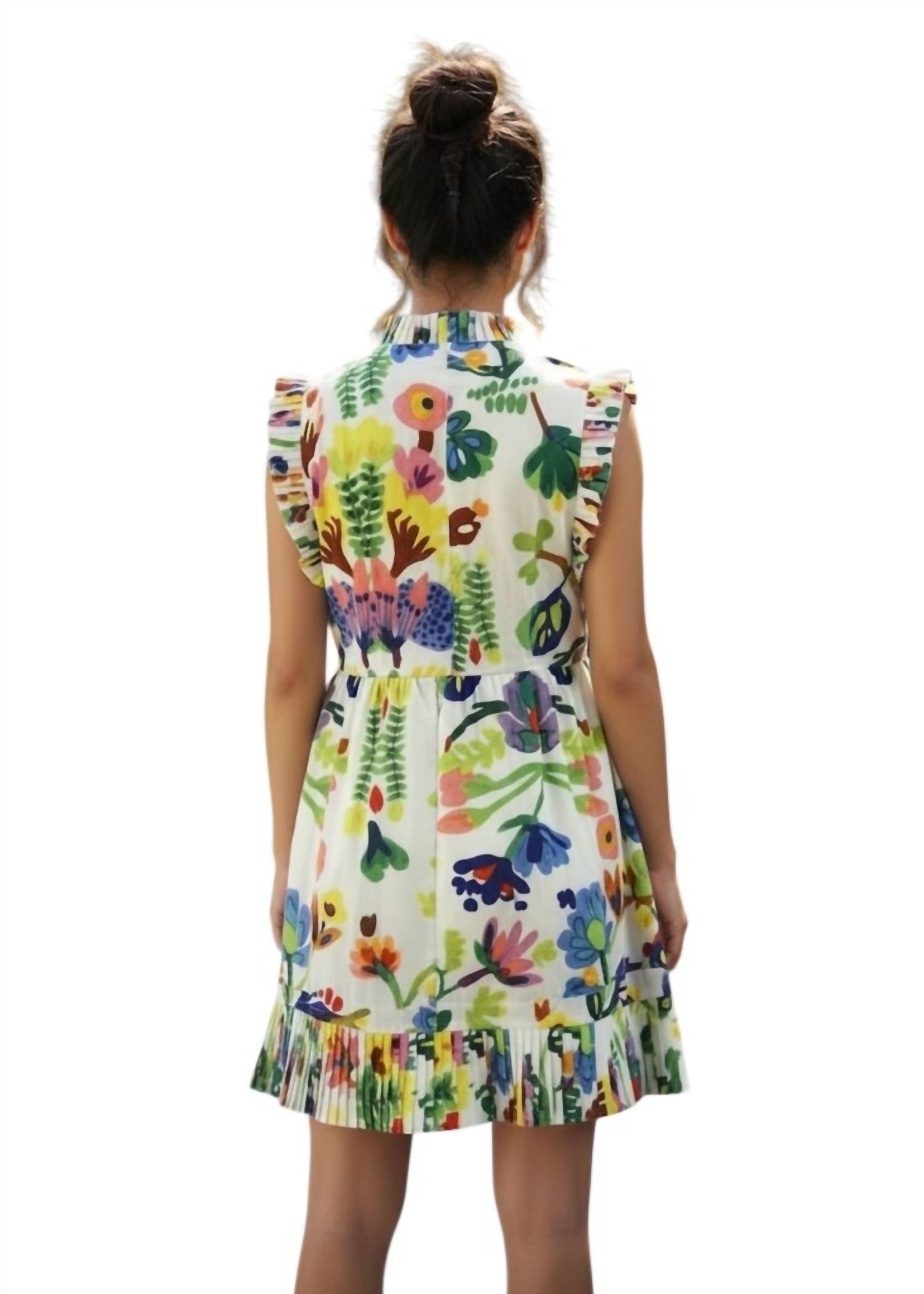 Joy Joy - Pleated Floral Sleeveless Mini Dress