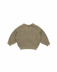 Rylee + Cru Chunky Knit Sweater in olive - kids' sweater - detail view