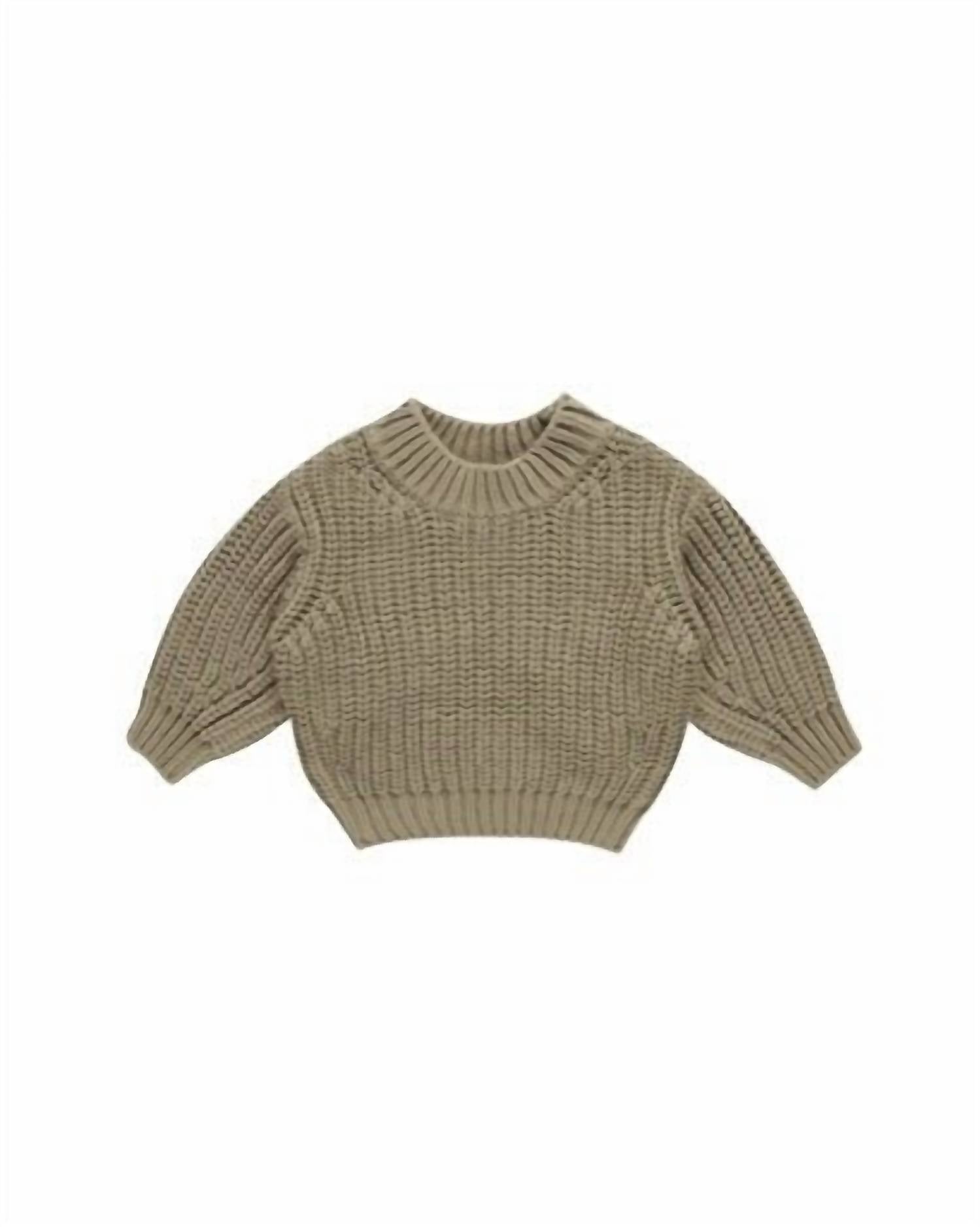 Rylee + Cru Chunky Knit Sweater in olive - kids' sweater - detail view