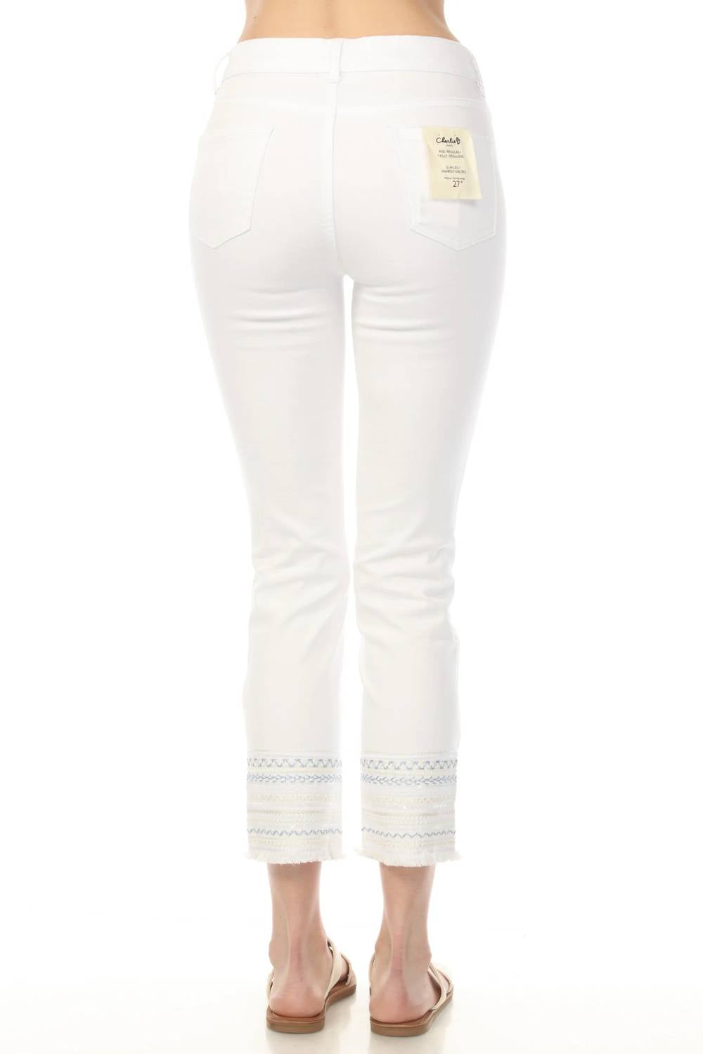 Charlie B - Slim Cropped Embroidered Hem Jeans