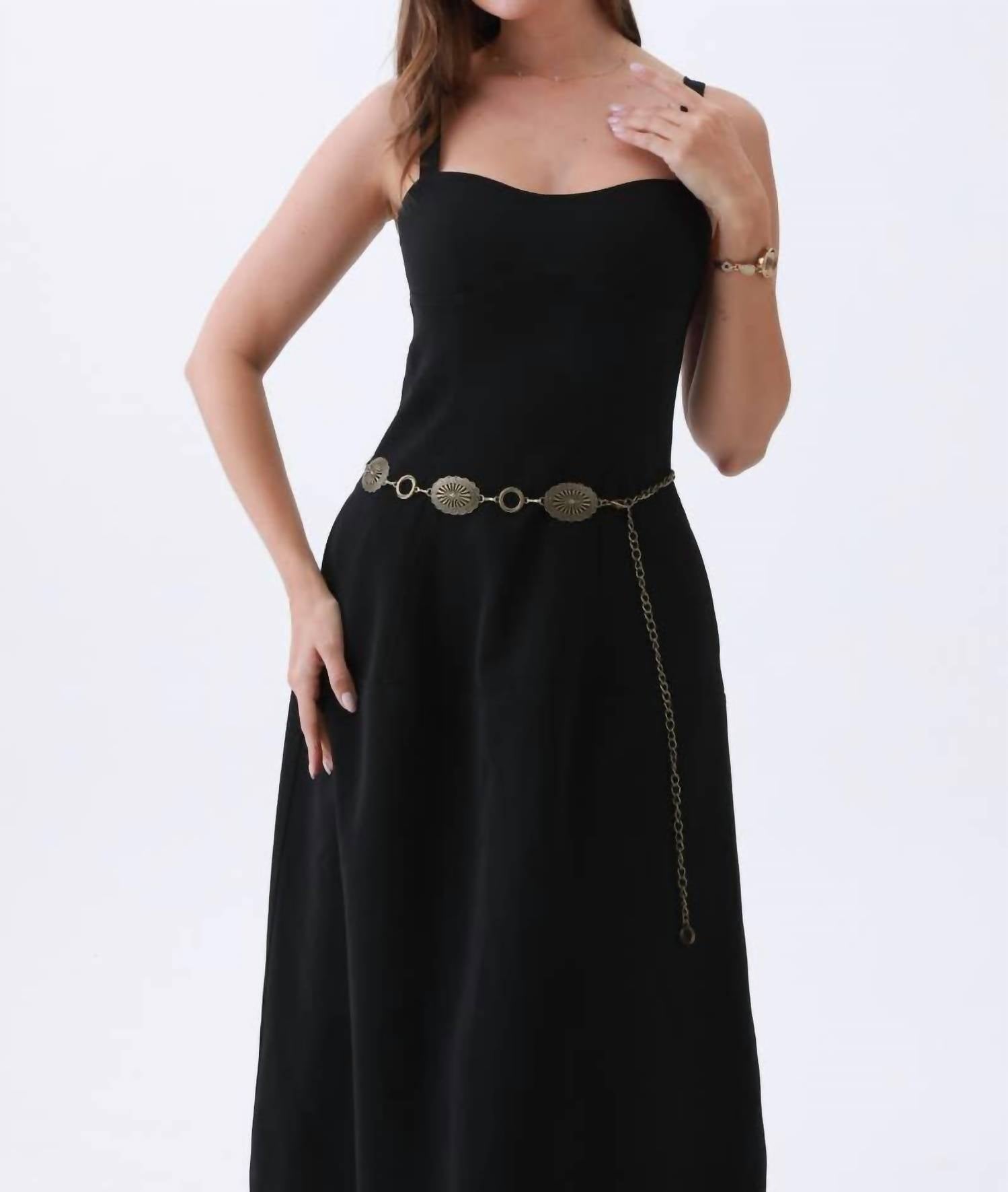 LETO Western Chain Interlocking Oval And O-ring Belt in autique gold - women's accessory - alternate view