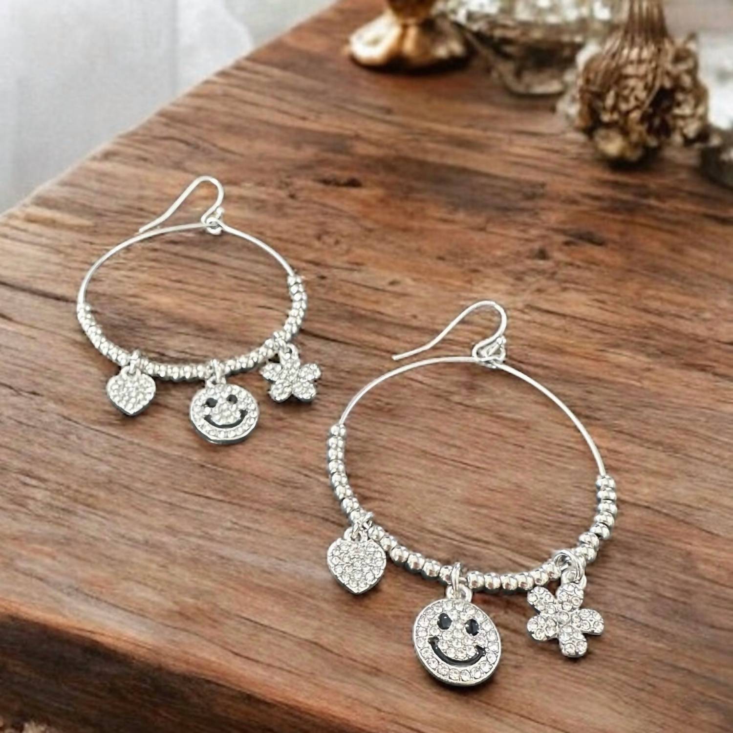 Pink Panache - Smiley-Face Charm Earrings