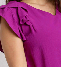 Vanilla Monkey - V-neck Double Layered Flutter Sleeve Blouse - Plus