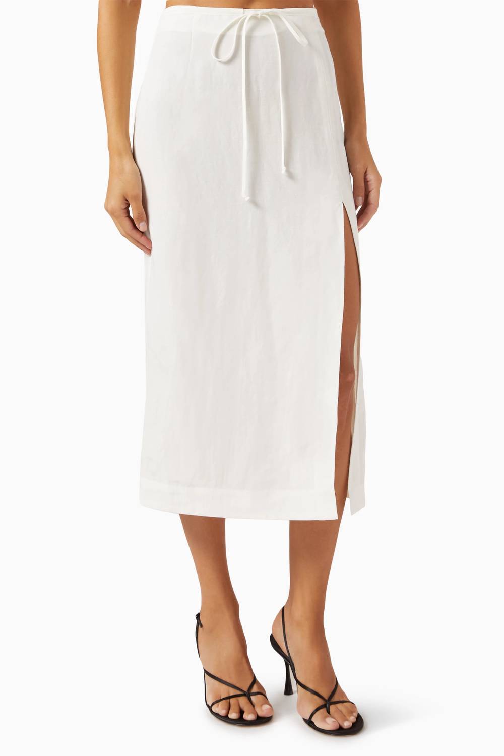 Drawstring Slit Midi Skirt