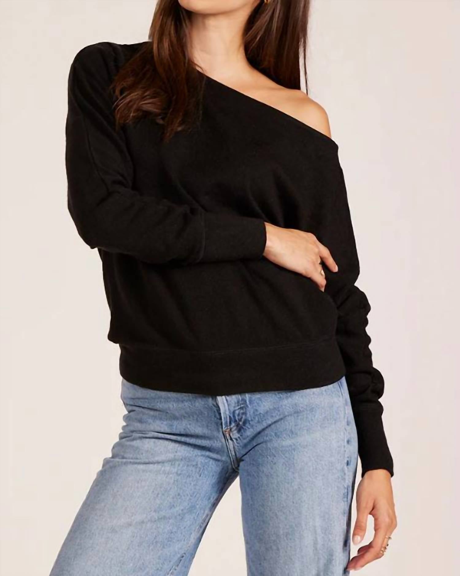 bobi Drop Sleeve Boat Neck Top in black - women's long sleeve top - alternate view